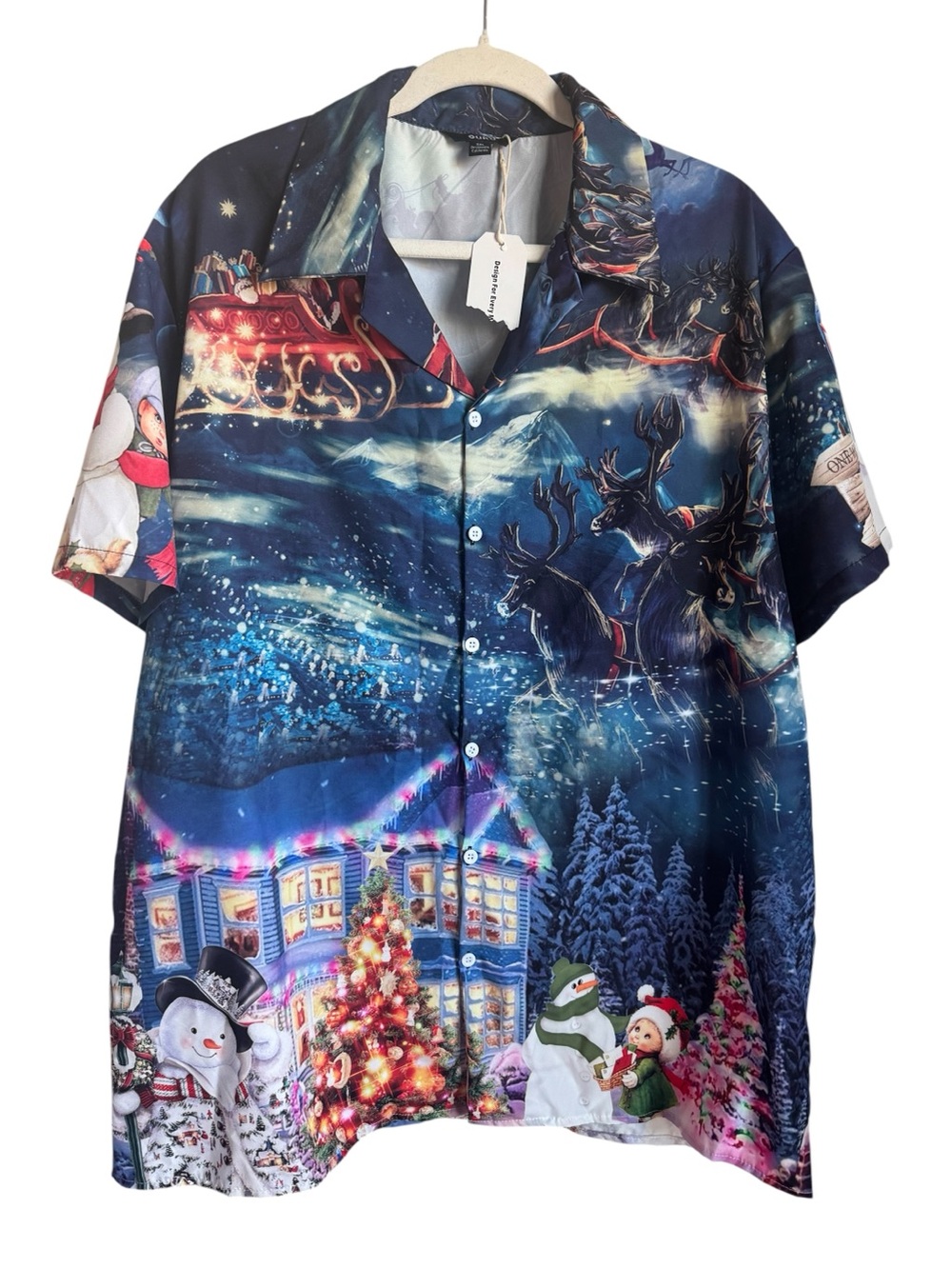 OUKU Men's Chistmas Santa Reindeer Snowman Button Down Shirt
